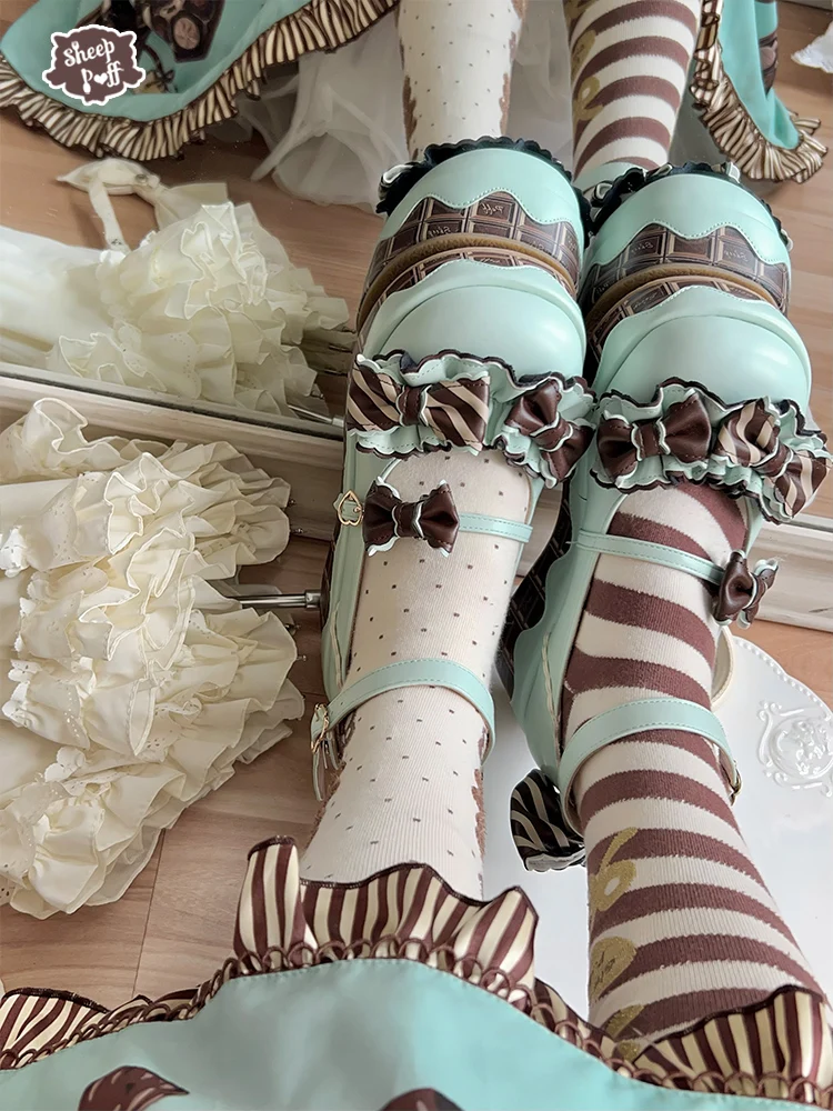 Original Japanese Soft Girls Party Lolita Mary Jane Shoes Female Sweet Cute Bow Waterproof Platform Shoes High Heels Spring
