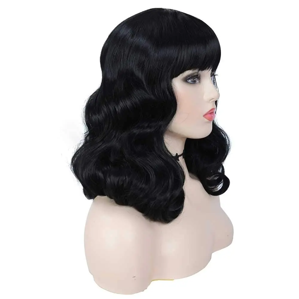 Tereshar syntetyczne Rockabilly Vintage peruki dla kobiet krótki czarny peruka z grzywką odporne na ciepło krótkie kręcone Bettie Page peruki