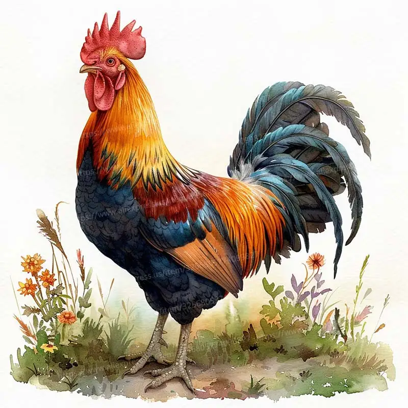 Color Watercolor Rooster Animal Farm Wall Sticker Living Room Decor Cabinet Refrigerator Home Decor Vinyl Decal Stickers S440