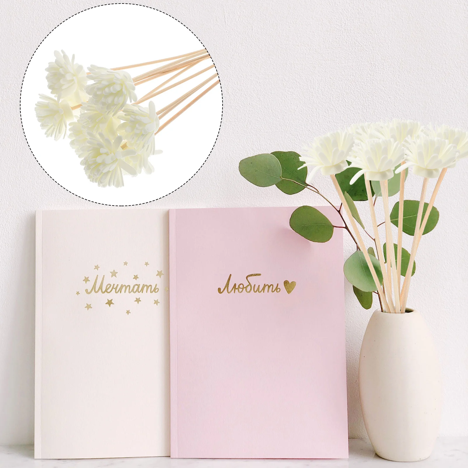 Chrysanthemum Aroma Diffuser with Rattan Reed Sticks Natural Essential Oil Diffuser for Home Office Bathroom