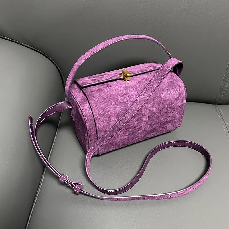 The New 2024 High Quality Latched Purple Suede Box Boston Square Bag Box with Shoulder Crossbody Bags for Women Сумка Женская