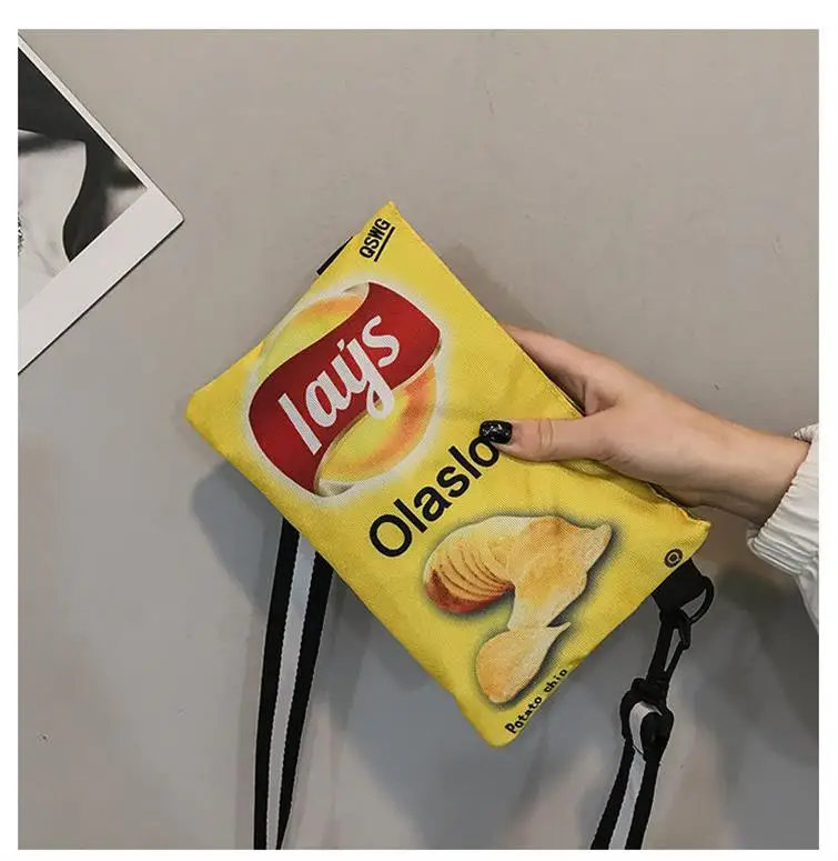Umhängetasche mit Kartoffelchips-Snack-Muster, Damenversion, kleine einzelne Umhängetasche, lustige Umschlagtasche für Frauen und Mädchen, Handytasche – Detail 3