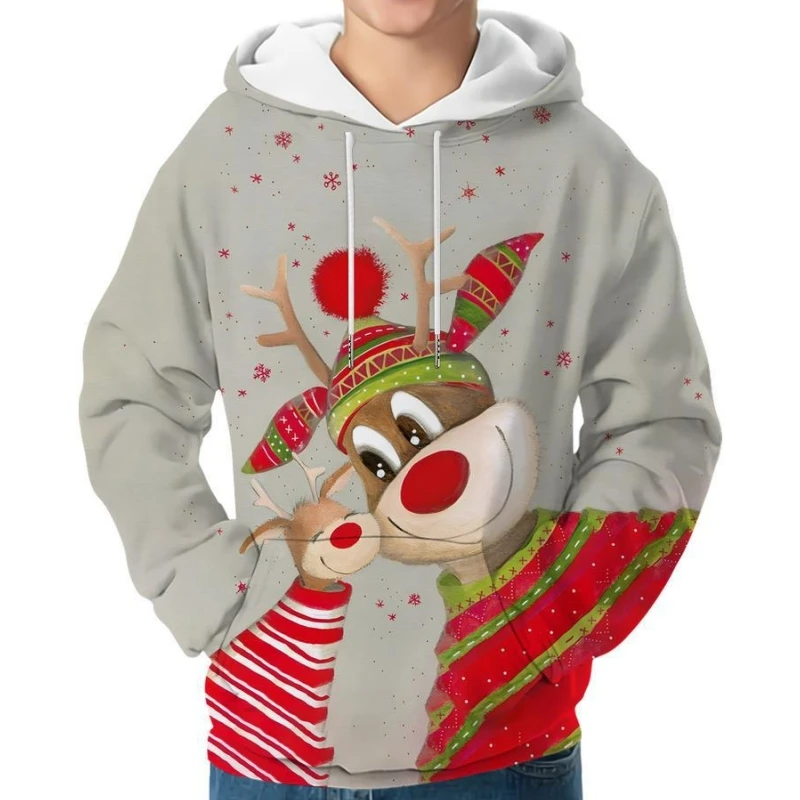 Christmas Clothing For Men&Women 2024 Autumn Winter Hoodie Family Outfit Cute Reindeer Red White Joyful Hot Sale y2k Clothes