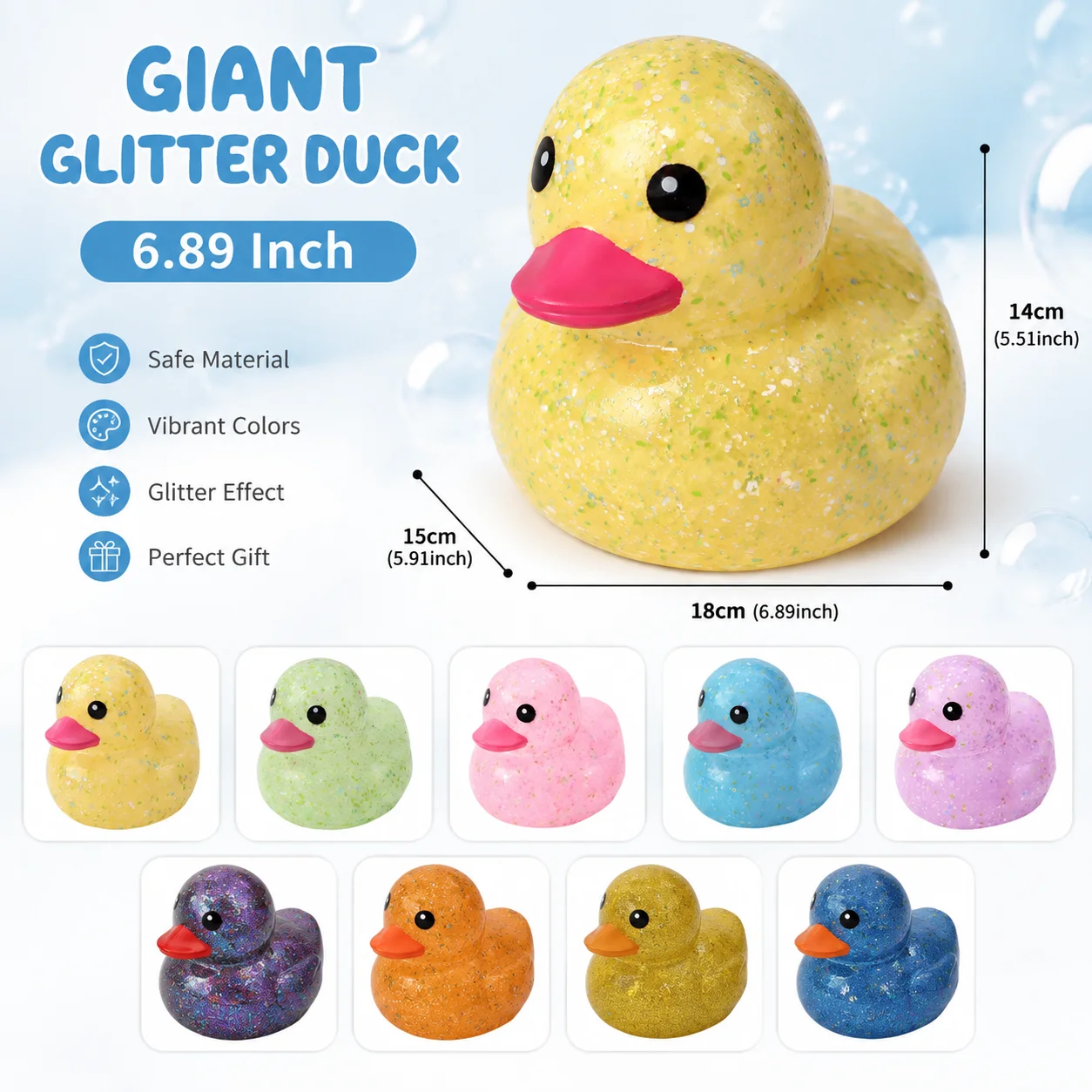 6.89 Inch Large Rubber Duck Glitter Giant Rubber Duck,Gold | Large Sparkly Bath Toy with Squeaky Sound, for Summer Baby Shower,