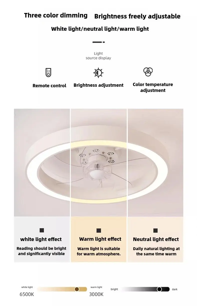 Imagem -03 - Smart Ventiladores de Teto com Controle Remoto Decoração do Quarto Lâmpada do Ventilador Lâminas Invisíveis Retrátil Silenciosa Led 50cm