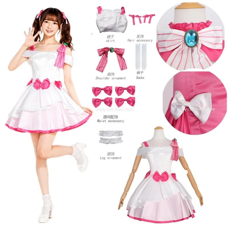 

Game THE IDOLM@STER SideM Mizushima Saki Cosplay Costume Off-shoulder Dress Headwear Woman Cute Masquerade Party Suit