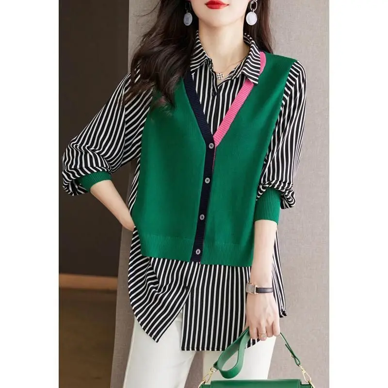 Spring and Autumn Women's Button Lapel LongSolid color Sleeve Loose Shirt Simple and Comfortable Fashion Casual Commuter Tops