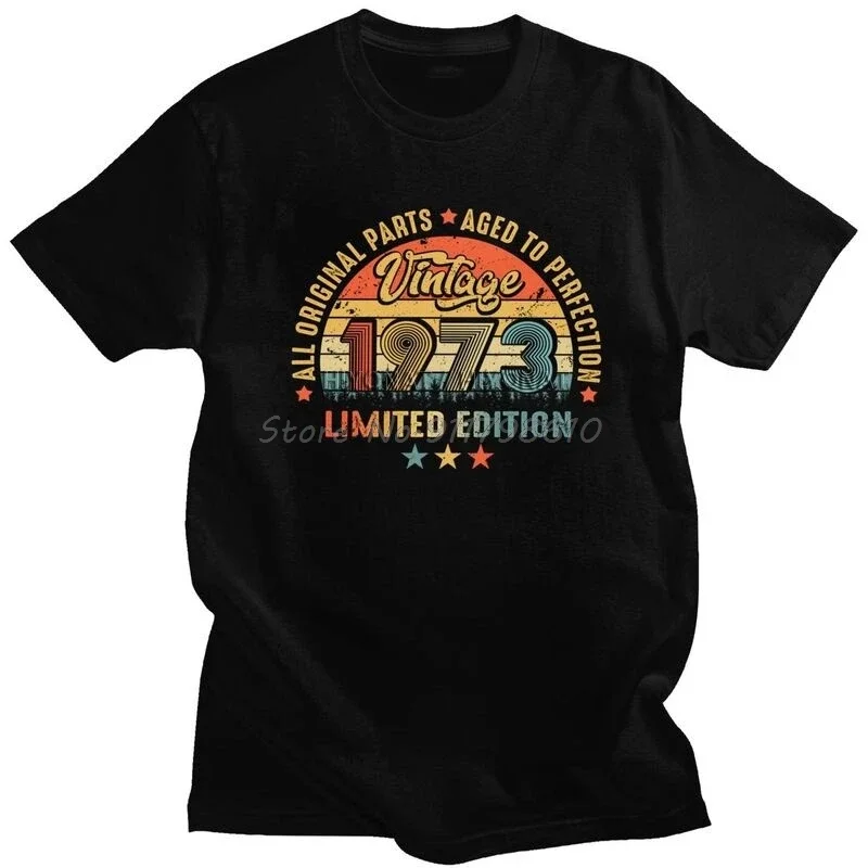 Vintage 1973 T-shirt Men Short Sleeved Soft Cotton Tees Tops Streetwear T Shirt 48th Birthday Gift Limited Edition Tshirt