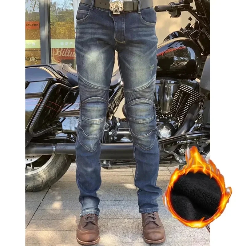 Uglybros Winter Warm Motorcycle Pants Men's Road Riding Windproof Protective Motorbike Jeans Black Gray Blue Size 28-44