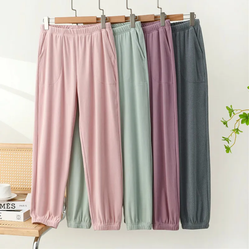 Thicken Velvet Pajama Pants Women's Fall/Winter 2024 New Solid Color Sleepwear Pant Warm Autumn Outside Home Wear Trousers