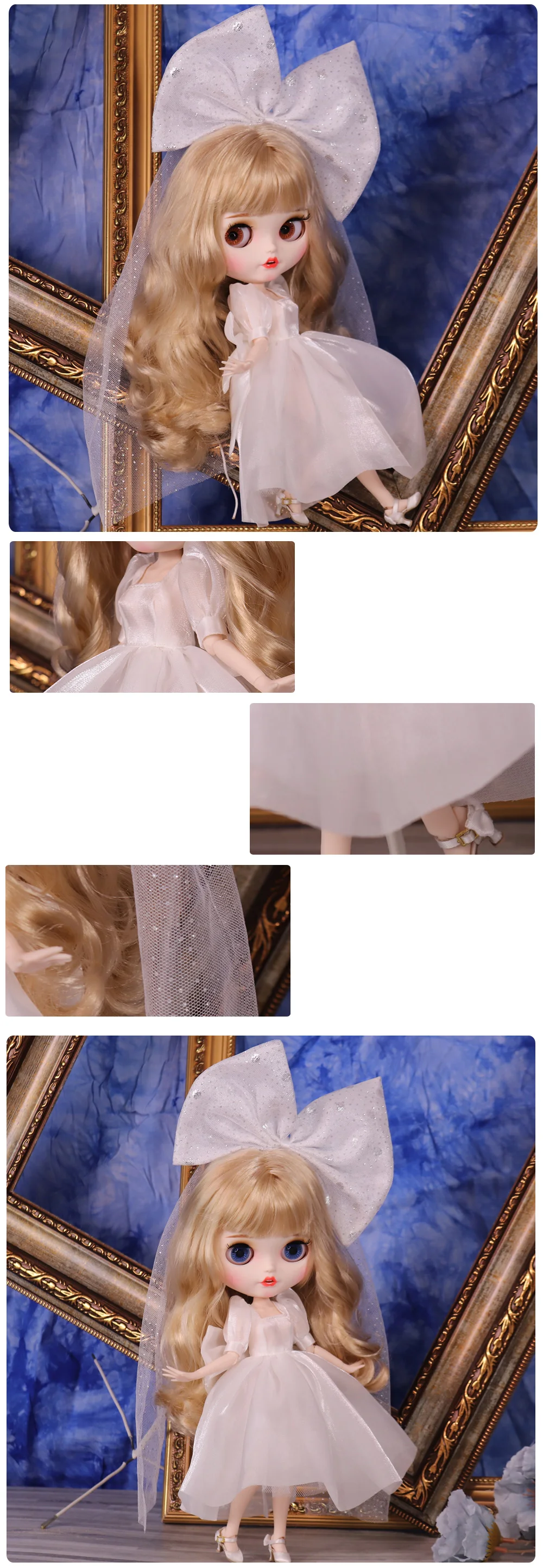 Outfits For ICY DBS Blyth Doll Rose Queen White Wedding Dress Suit 1/6 BJD Azone S OB24