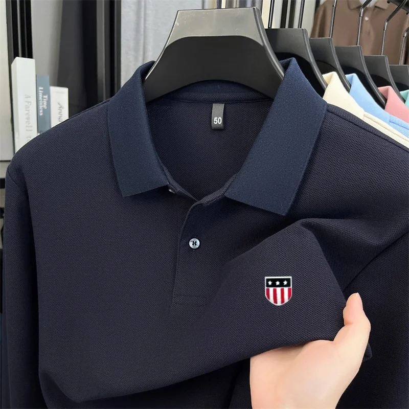 100% pure cotton high-end brand men's long sleeve polo shirt autumn winter fashionable luxury embroidery golf top casual T-shirt
