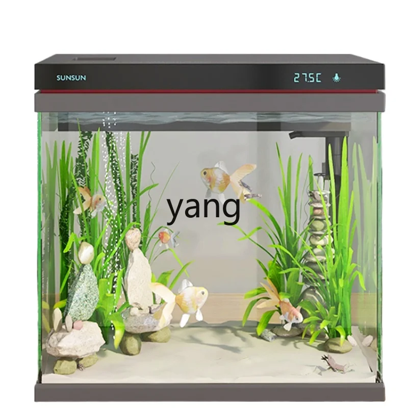 Yjq Super White Glass Fish Tank Living Room Small Desktop Home Aquarium Installation-Free Fish Globe