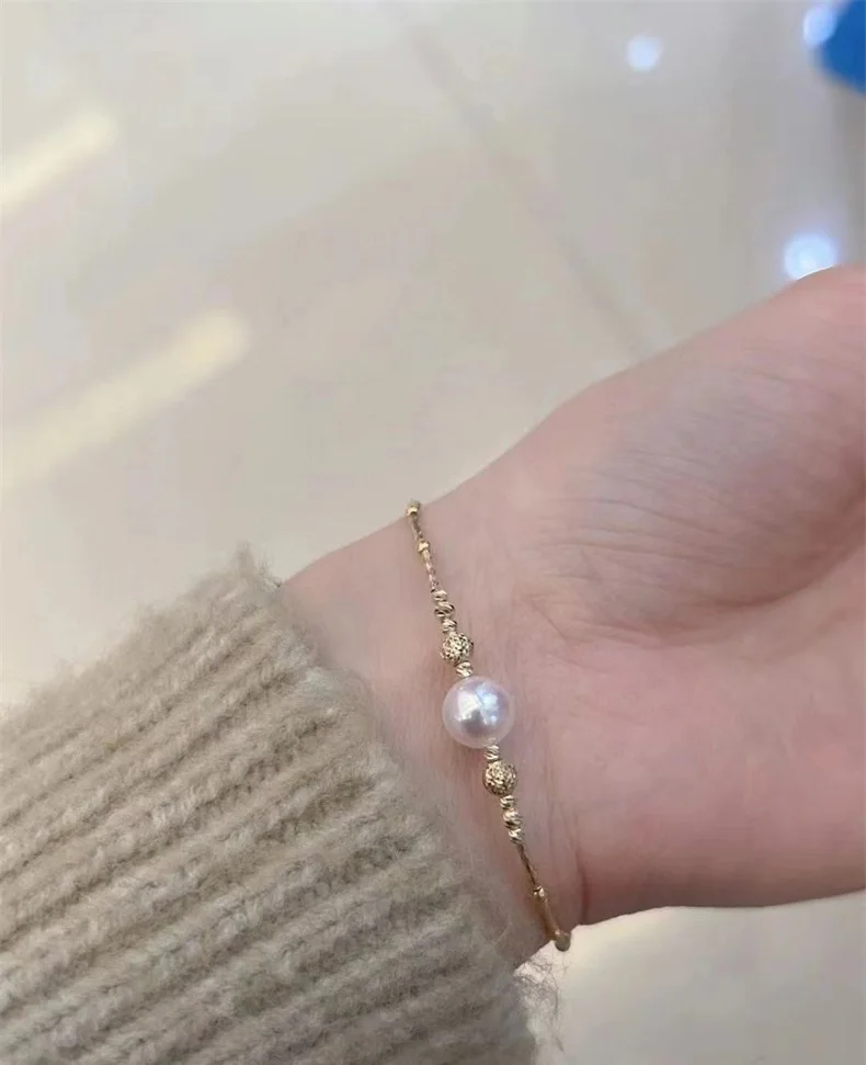 AAA Single 9-10mm 10-11mm Natural AKOYA White Round Pearl Bracelet 7.5-8" 925S Freeshippings Items