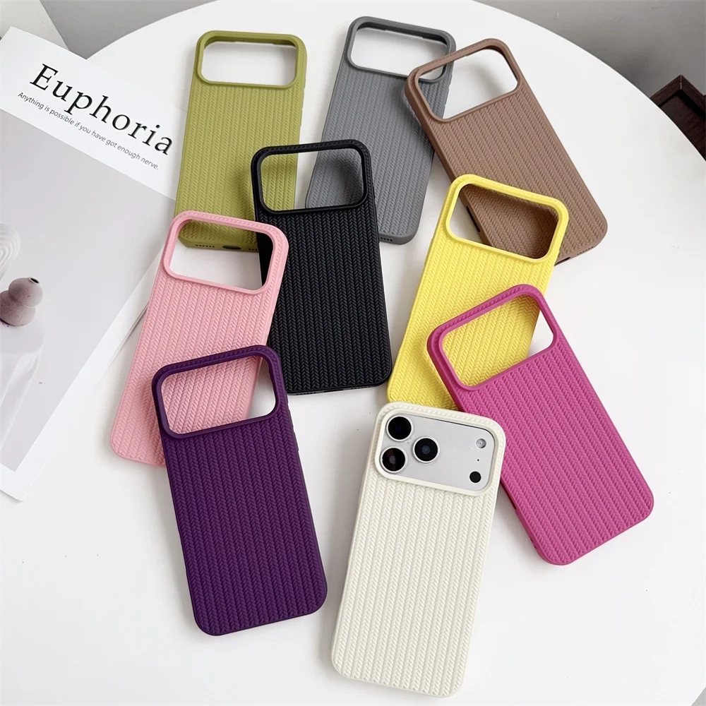 Simple Woven Pattern Solid Color Case for iPhone 17 Pro Max/16/15/14/13/12/11/XR/X/8 Plus Soft Silicone Funda iPhone Air
