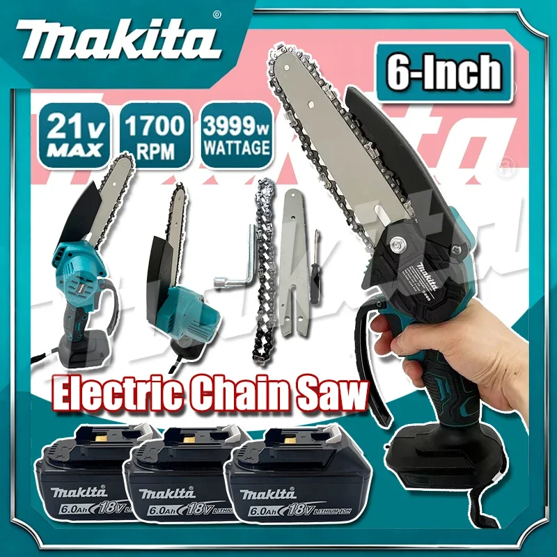 

Электрическая цепная пила Makita 6 дюймов, ручная портативная пила для распиловки древесины, садовый инструмент для обрезки деревьев, работающий от аккумулятора 18В