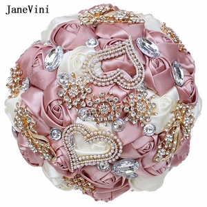 Элегантные пыльные розовые ленты jaevini, цветы, украшенные кристаллами, свадебные букеты, искусственные розы, искусственный букет невесты, свадебные аксессуары