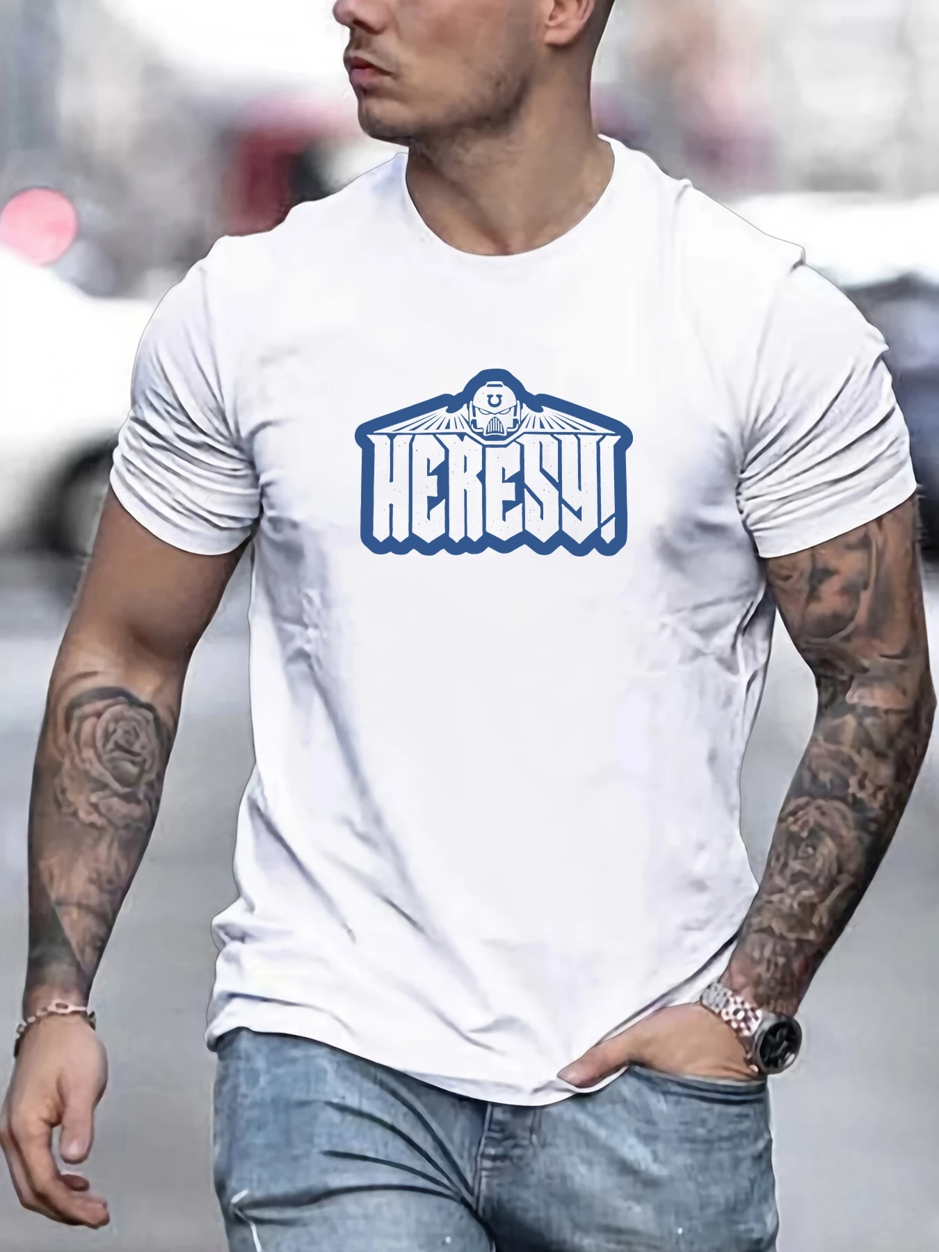 

Men's Pure Cotton T-Shirt Short Sleeve Crew Neck with HERESY! Graphic Cool Unique Lightweight Comfortable Summer Gathering Tee