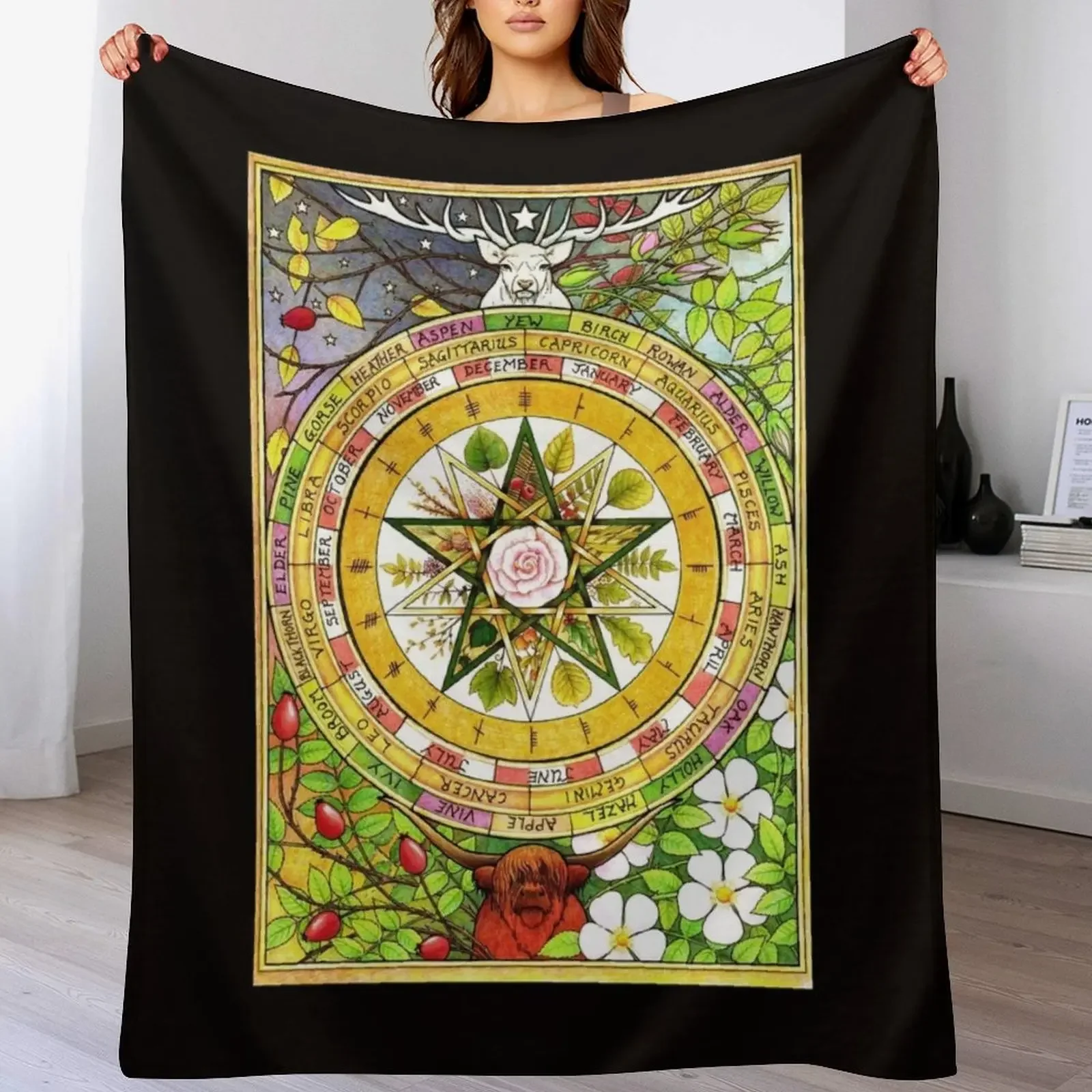 The Ogham Grove (full colour) Throw Blanket Weighted Soft Plaid Moving Blankets