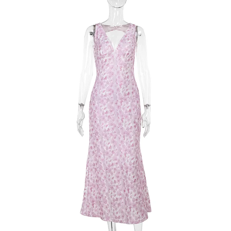 Robe de plage à imprimé floral pour femmes, robe maxi à col en V profond, robe d'été sexy, robe de soirée élégante, coupe couvertes, été, 2024