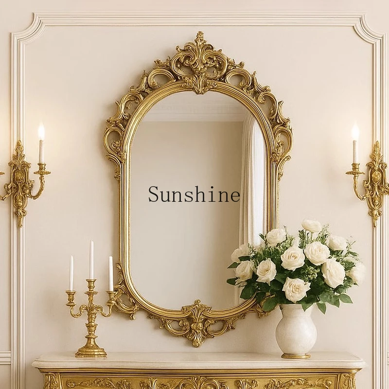 

French retro carved dressing mirror living room background wall simple decorative mirror