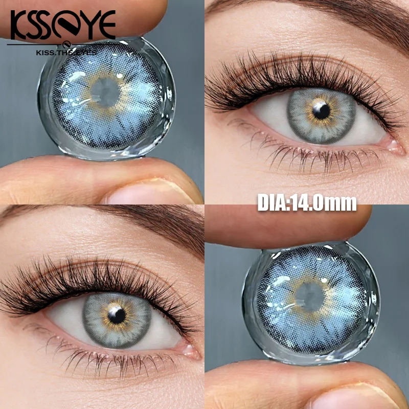 KSSEYE 2Pcs Best Selling Contacts Colored Lenses Myopia Degree -0.00 to -8.00 Blue Green Grey Series Soft Lens EyeBeauty Pupil