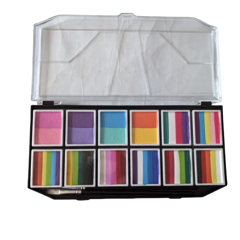 Nuevo Paleta de 12 revestimientos divididos, pintura corporal activada por agua, colores del arco iris, paleta de pintura