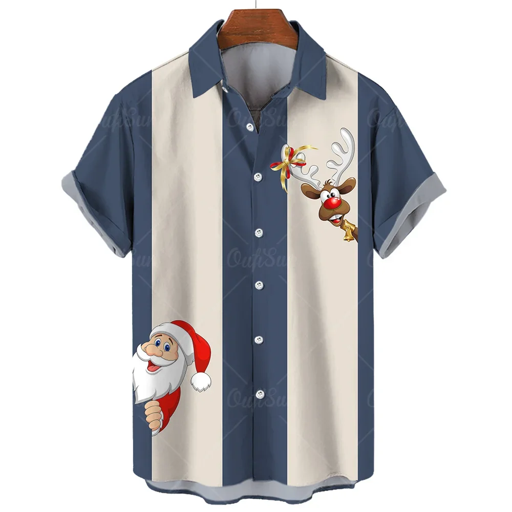 New Christmas Clothing Men's Shirt Short Sleeve Tops 3d Santa Claus Graphic Male And Women Hip Hop Oversize Hawaiian Summer