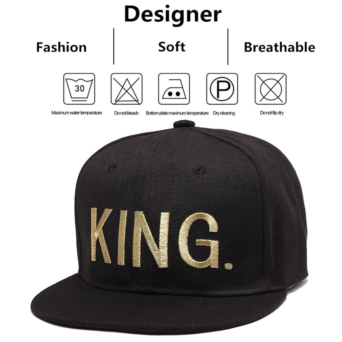 Unisex KING QUEEN Golden Thread Embroidery Hip-hop Hats Spring Autumn Outdoor Adjustable Casual Baseball Caps Sunscreen Hat