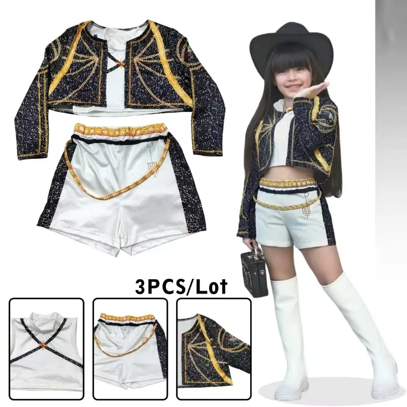 Black White Cosplay Costumes Halloween Christmas Stage Girls Pop Singer Idol Vest Coat Shorts 3-pieces Uniform Outfit