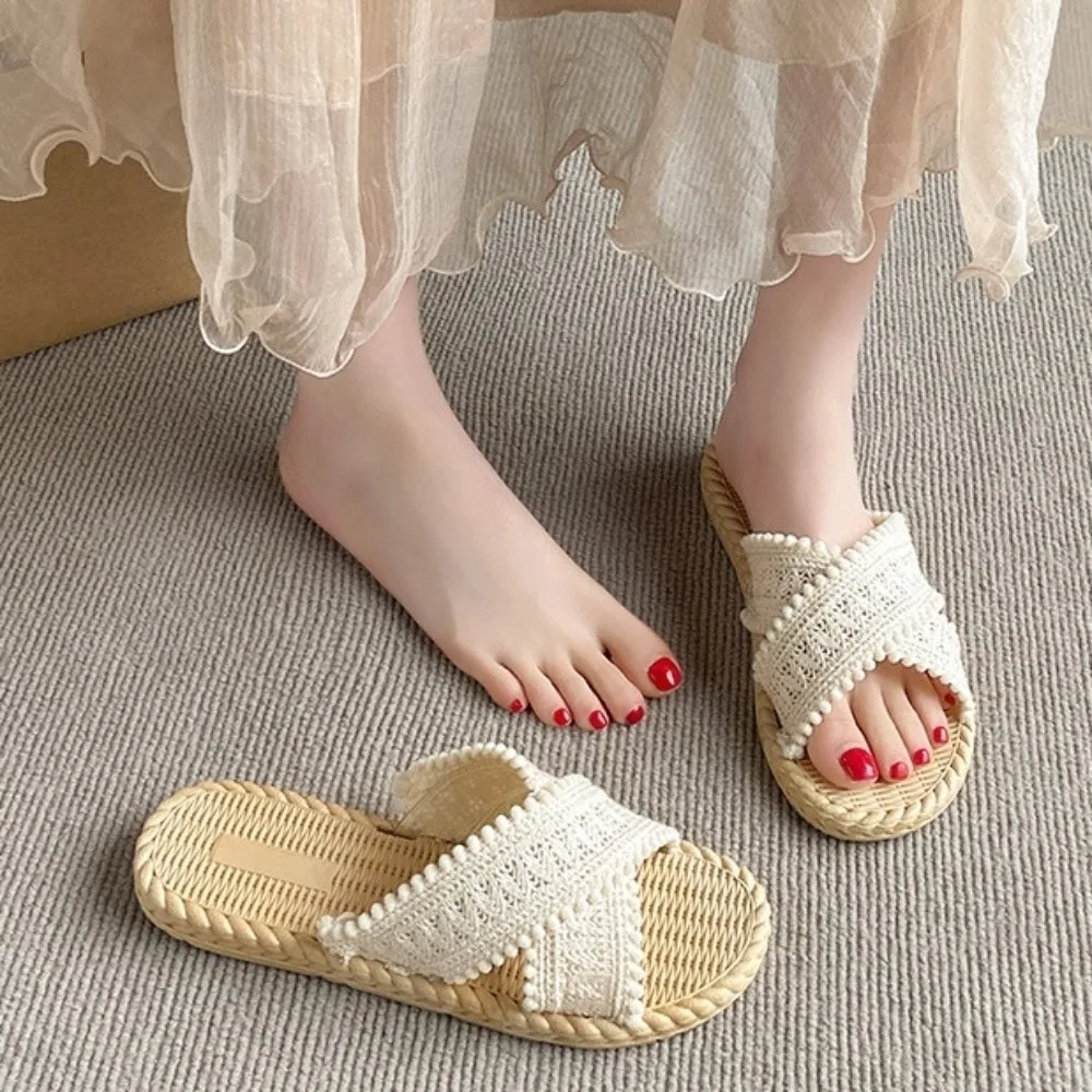 

Fashion Holiday Boho Weaving Style Slippers PVC Flat Seaside Sandals Shoes Non-Slip Vacation Beach Slippers Girls