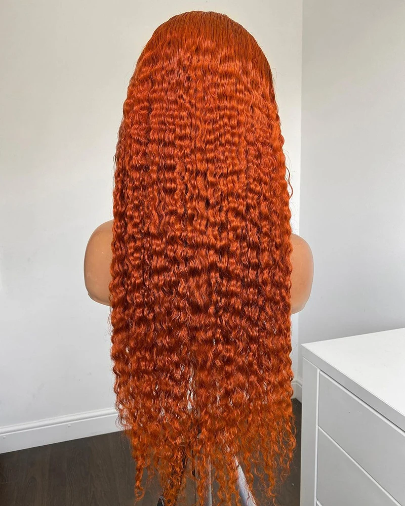 Long Soft 180Density 26 inch GingerOrange KInky Curly Lace Front Wig For Women Babyhair Preplucked Heat Resistant Glueless Daily