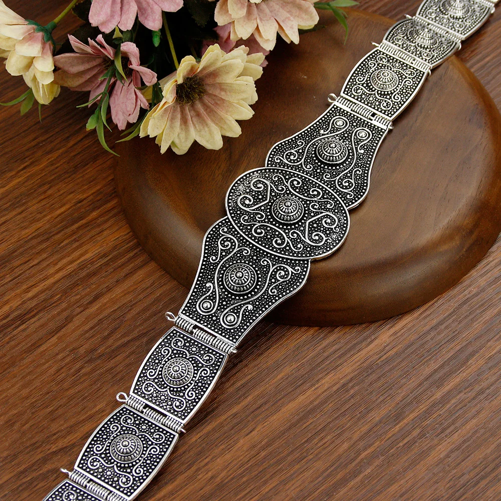 

Винтажный металлический рельефный кавказский пояс для женщин, традиционные турецкие свадебные украшения, славянская цепочка с заклепками, регулируемая длина