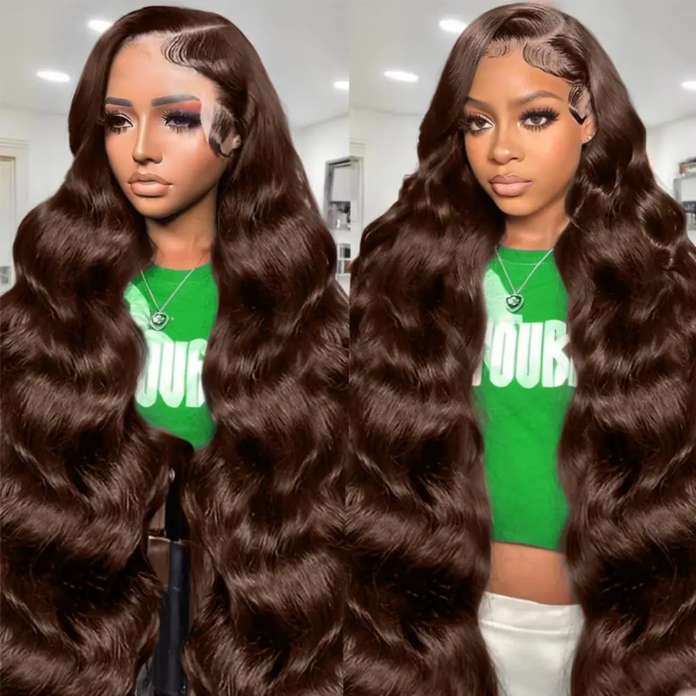 Brown Lace Front Wig Human Hair 13x4Human Hair Wigs Pre Plucked with Baby Hair 180%Density Brown Body Wave Human Hair Wig Women