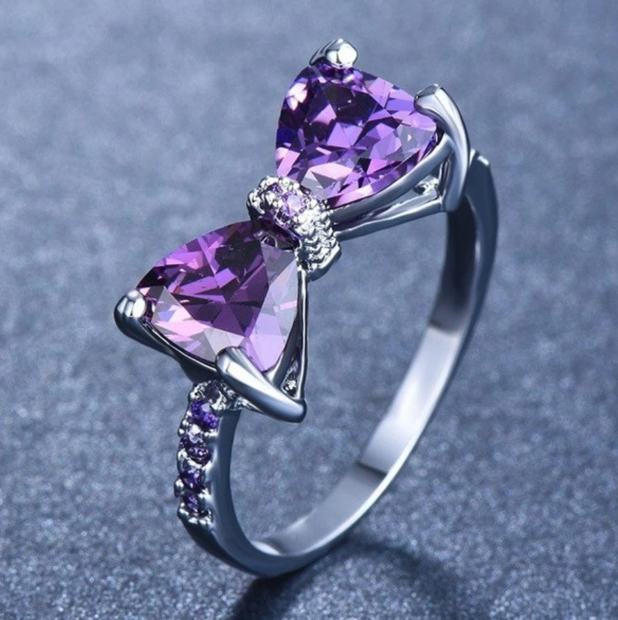 Multi-colored CZ Bow Rings for Women Fancy Bride Wedding Ceremony Party Finger-ring Nice Gift Fashion Jewelry
