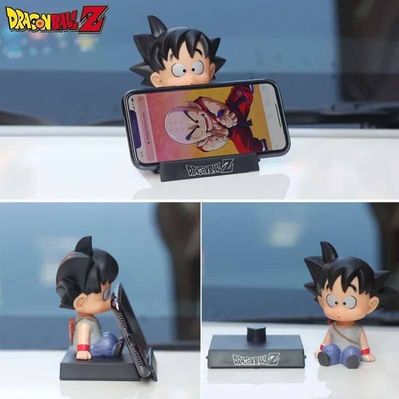 Dragon Ball Z Dolls Phone Holder Anime Figure Son Goku Kuririn Shaking His Head Dolls Car Ornaments Car Accessories Kids Toys