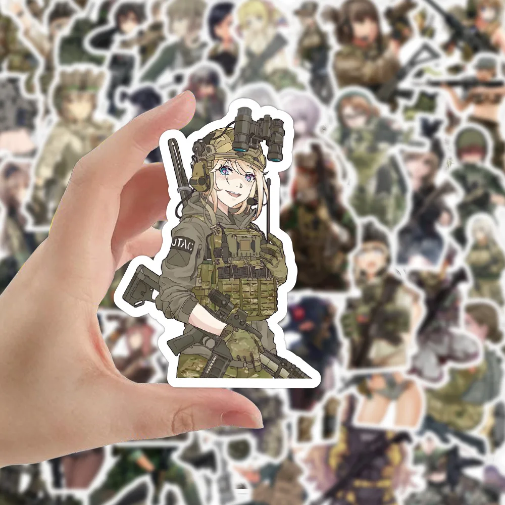 50pcs Anime Camouflage Military Uniform Girls Stickers Graffiti Decals Scrapbooking Laptop Phone Wall Sticker