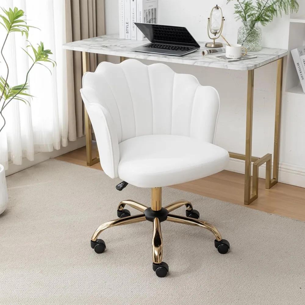 

swivel office chair, modern home office desk chair, velvet shell back vanity chair with golden metal base, height adjustable uph