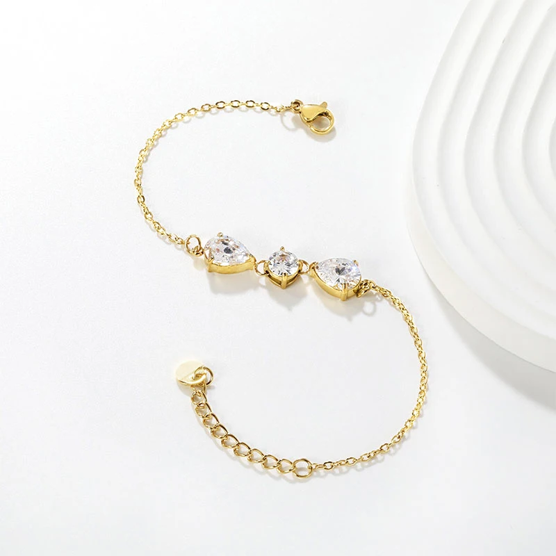 

Lnngy 6.5mm Moissanite Chain Bracelet For Women 14K Gold Filled Three Stone Charm Bracelets Temperament Jewelry Gift