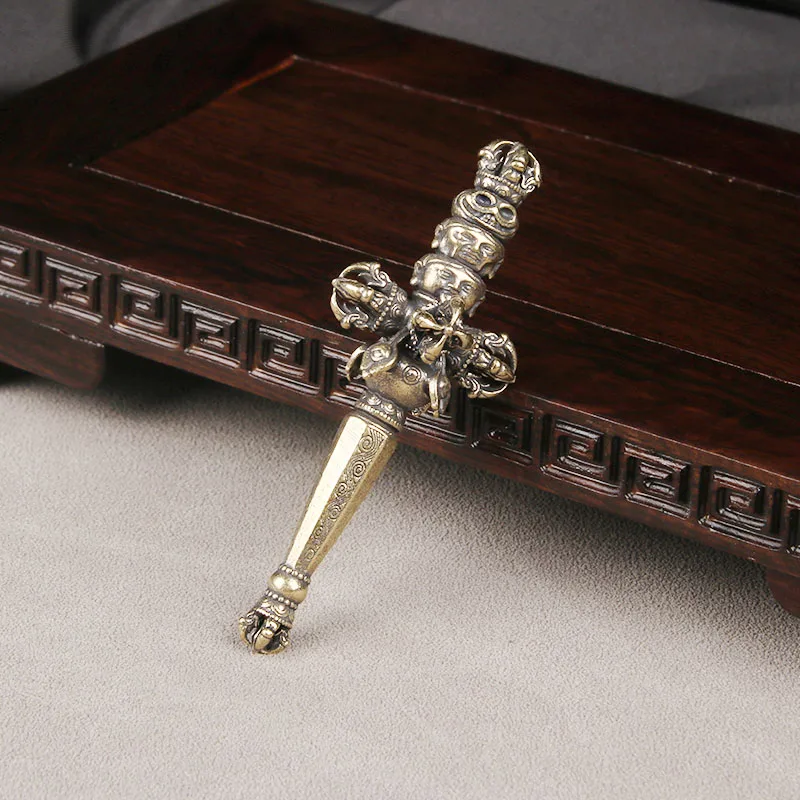 Brass Tibetan Vajra Staff Handle Piece Tibetan Style Artifact Vajra Pestle Heavenly Staff Ornament Piece Bronze Ware