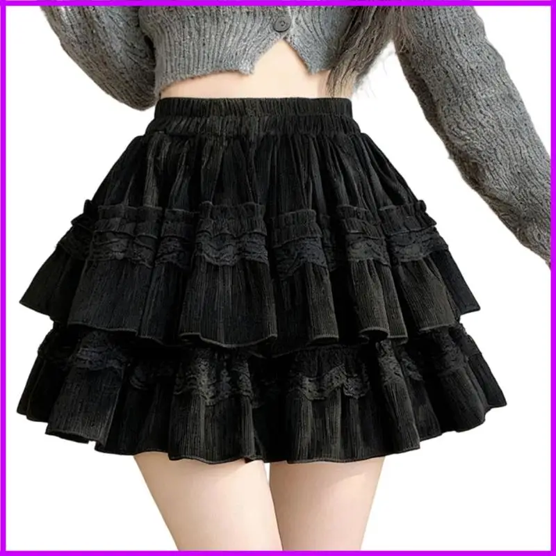 Comoda gonna in morbido velluto a svasata a pieghe, abbigliamento da donna