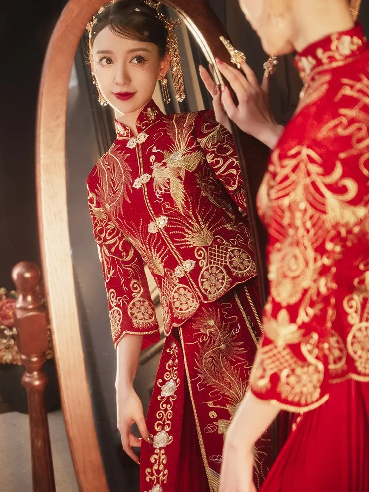 

New Chinese-style wedding dress dragon and phoenix gown kimono thin style