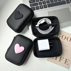 1pc 3D Heart Pattern Storage Bag Earphone Bag Charger Cover For IPhone 12 13 14 15 18W-20W Charge Correa Storage Box Accessories