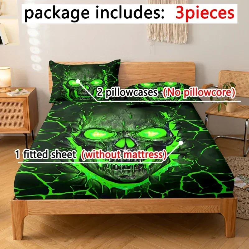 3-piece Simple modern skull animal pattern digital printing three piece fitted sheet set, bedroom printed bed cover set, bedding