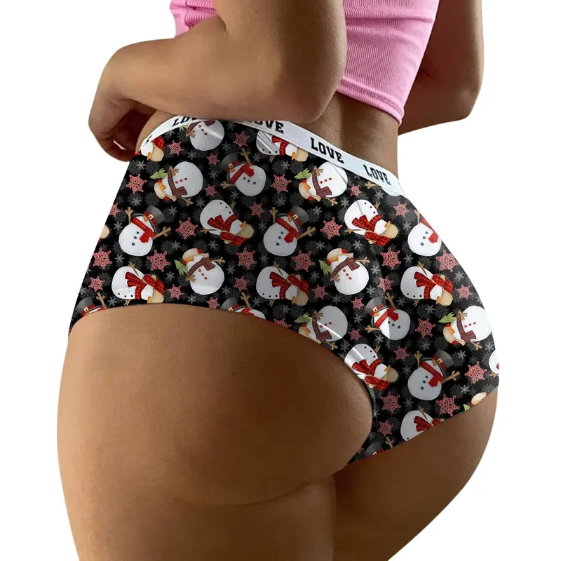 Pantalones cortos con estampado navideño para mujer, ropa interior divertida, bragas cortas para mujer, pijamas de talla grande, ropa interior sin costuras para mujer