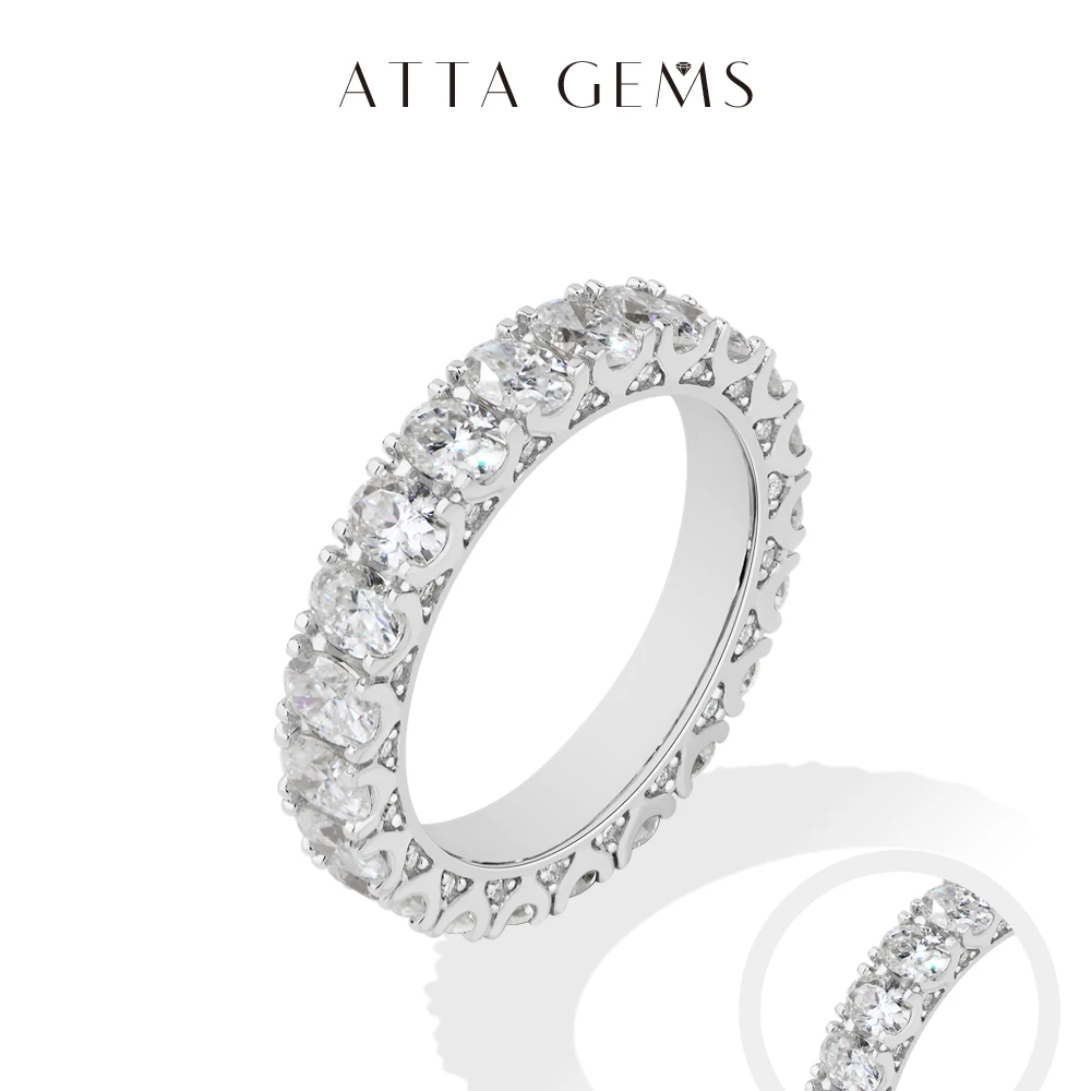 ATTAGEMS Hollow Lace Full Moissanite Rings for Women 925 Silver Dainty Eternity Band Copper Stackable Band Wedding Party Jewelry