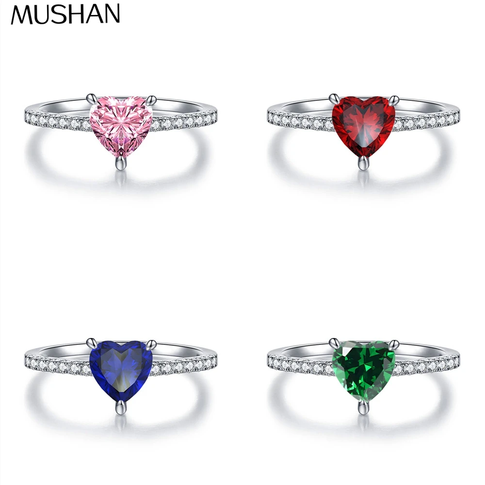MUSHAN Luxury Jewelry Heart Shaped Yellow Diamond Ring  Feminine Charm S925 Pure Silver Ring