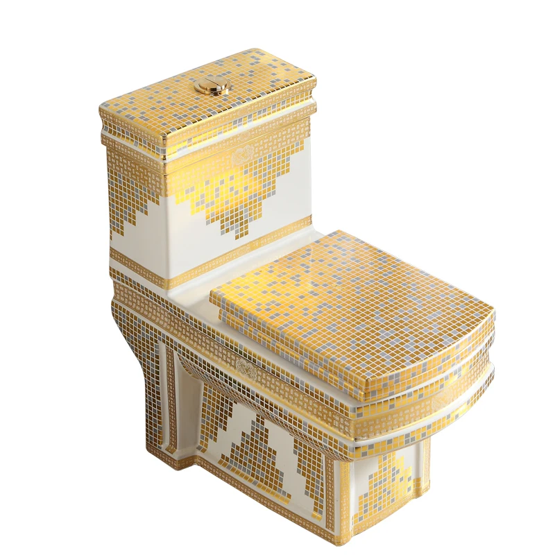 New Mosaic Ceramic Gold Seat Toilet with Personalized Creativity, Silent Color Gold Super Swirl Toilet