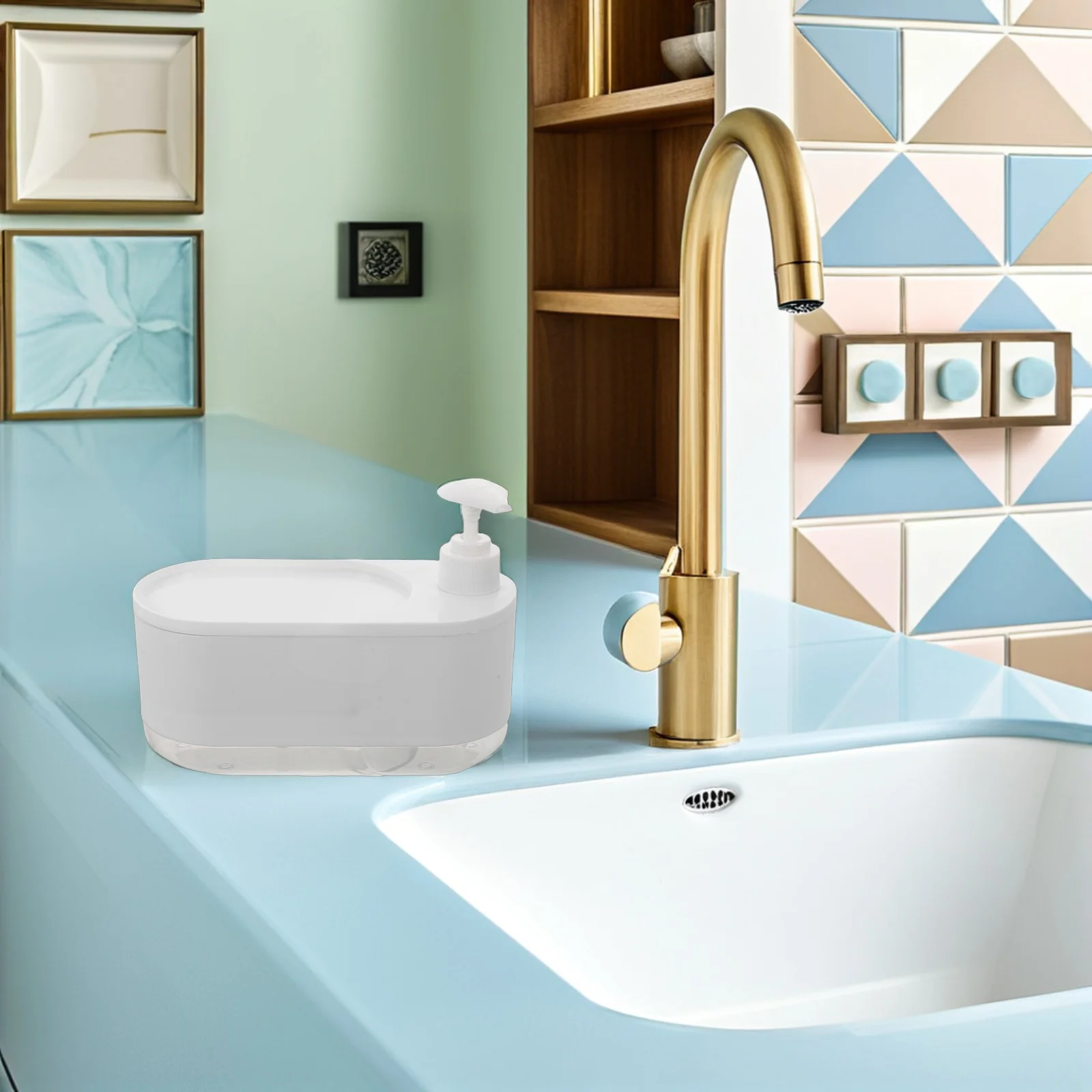 

Kitchen Soap Dispenser Pump Refillable Liquid Hand Dishwashing Dispenser With Sponge Holder Countertop Organizer For Bathroom