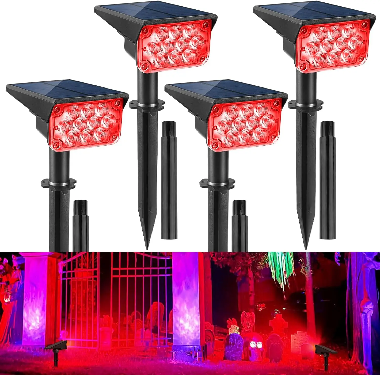 

20 LED Solar Spot Lights Outdoor, Red Waterproof IP65 Adjustable Panel for Garden Wall Tree Yard Halloween Christmas
